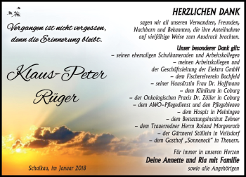 Traueranzeige von Klaus-Peter Rüger von Südthüringer Presse