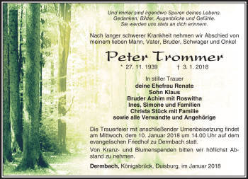 Traueranzeige von Peter Trommer von Südthüringer Presse