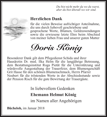 Traueranzeige von Doris König von Südthüringer Presse