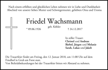 Traueranzeige von Friedel Wachsmann von Neue Presse Coburg