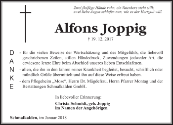 Traueranzeige von Alfons Joppig von Südthüringer Presse