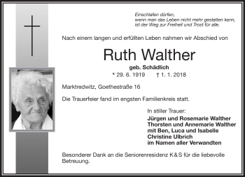Traueranzeige von Ruth Walther von Frankenpost