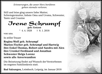 Traueranzeige von Irene Schrumpf von Südthüringer Presse