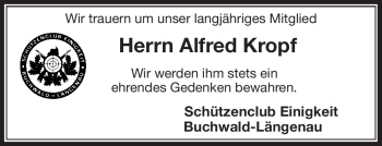 Traueranzeige von Alfred Kropf von Frankenpost