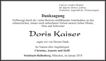 Traueranzeige von Doris Kaiser von Südthüringer Presse
