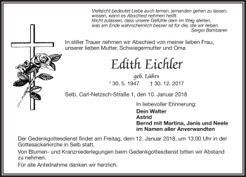Traueranzeige von Edith Eichler von Frankenpost