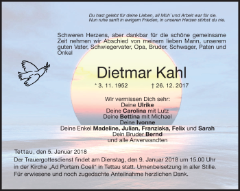 Traueranzeige von Dietmar Kahl von Neue Presse Coburg