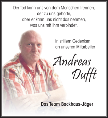 Traueranzeige von Andreas Duft von Südthüringer Presse
