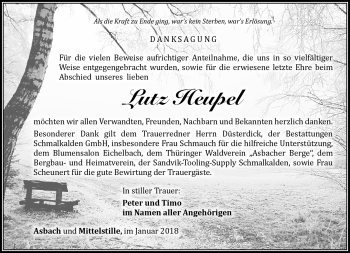 Traueranzeige von Lutz Heupel von Südthüringer Presse