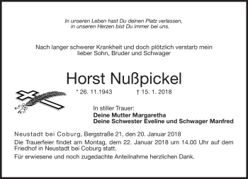 Traueranzeige von Horst Nußpickel von Neue Presse Coburg