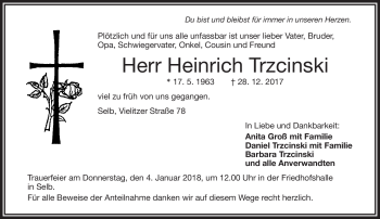 Traueranzeige von Heinrich Trzcinski von Frankenpost