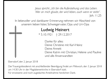 Traueranzeige von Ludwig Heinert von Neue Presse Coburg