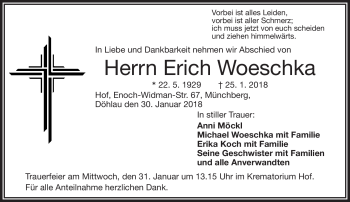 Traueranzeige von Erich Woeschka von Frankenpost