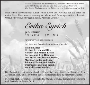 Traueranzeige von Erika Eyrich von Südthüringer Presse