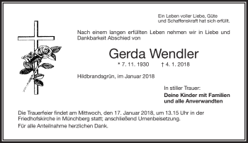 Traueranzeige von Gerda Wendler von Frankenpost