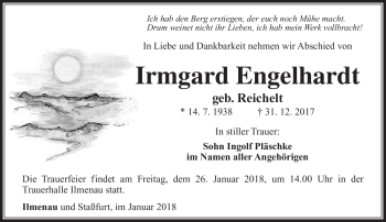 Traueranzeige von Irmgard Engelhardt von Südthüringer Presse