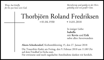 Traueranzeige von Thorbjörn Roland Fredriksen von Neue Presse Coburg