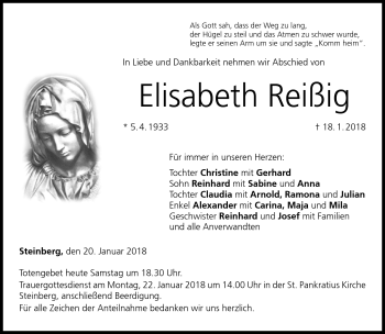 Traueranzeige von Elisabeth Reißig von Neue Presse Coburg