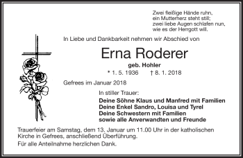 Traueranzeige von Erna Roderer von Frankenpost