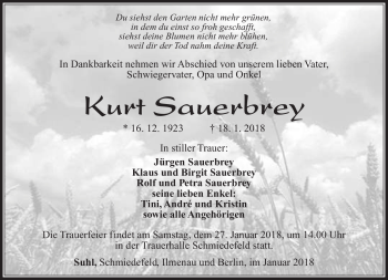 Traueranzeige von Kurt Sauerbrey von Südthüringer Presse