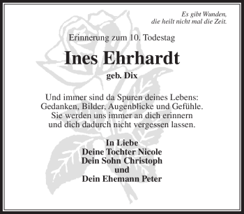 Traueranzeige von Ines Ehrhardt von Südthüringer Presse