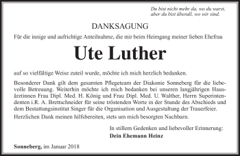 Traueranzeige von Ute Luther von Südthüringer Presse