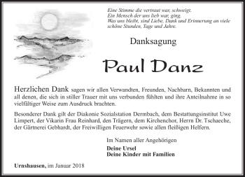 Traueranzeige von Paul Danz von Südthüringer Presse