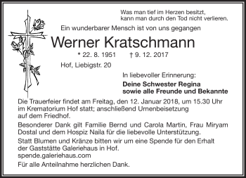 Traueranzeige von Werner Kratschmann von Frankenpost