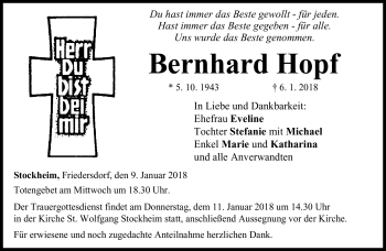 Traueranzeige von Bernhard Hopf von Neue Presse Coburg