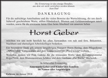 Traueranzeige von Horst Geber von Südthüringer Presse