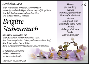 Traueranzeige von Brigitte Stubenrauch von Südthüringer Presse