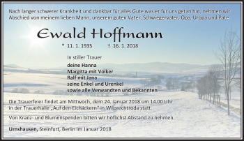 Traueranzeige von Ewald Hoffmann von Südthüringer Presse