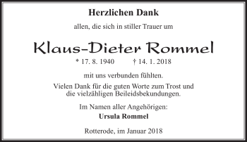 Traueranzeige von Klaus-Dieter Rommel von Südthüringer Presse