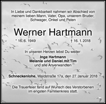 Traueranzeige von Werner Hartmann von Neue Presse Coburg