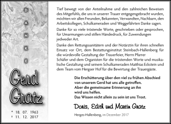 Traueranzeige von Gerd Gratz von Südthüringer Presse