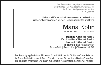 Traueranzeige von Maria Köhn von Neue Presse Coburg