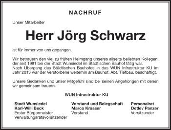 Traueranzeige von Jörg Schwarz von Frankenpost