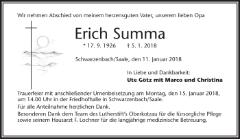 Traueranzeige von Erich Summa von Frankenpost
