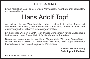Traueranzeige von Hans Adolf Topf von Neue Presse Coburg