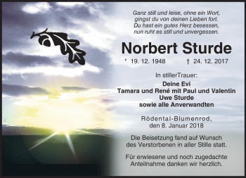 Traueranzeige von Norbert Sturde von Neue Presse Coburg
