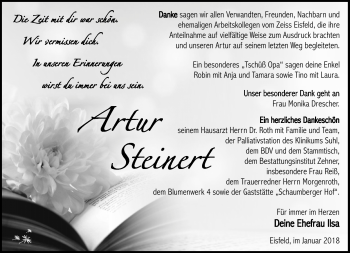 Traueranzeige von Artur Steinert von Südthüringer Presse