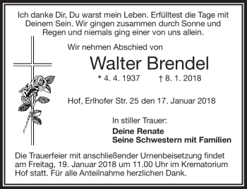 Traueranzeige von Walter Brendel von Frankenpost