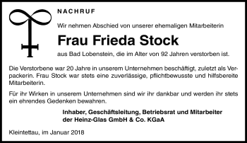 Traueranzeige von Frieda Stock von Neue Presse Coburg