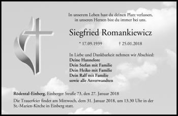 Traueranzeige von Siegfried Romankiewicz von Neue Presse Coburg