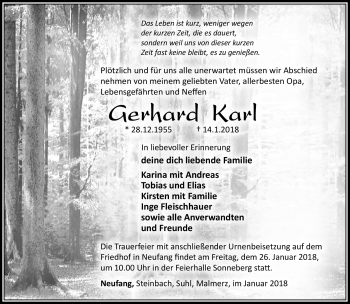 Traueranzeige von Gerhard Karl von Südthüringer Presse