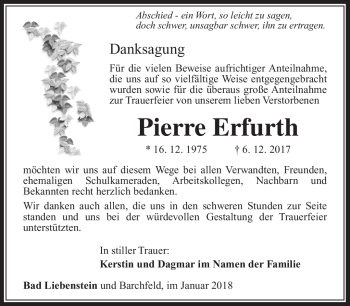 Traueranzeige von Pierre Erfurth von Südthüringer Presse