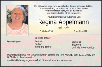Traueranzeige von Regina Appelmann von Neue Presse Coburg