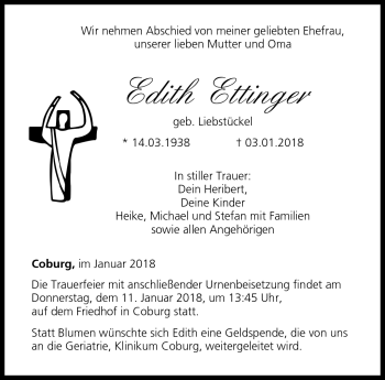 Traueranzeige von Edith Ettinger von Neue Presse Coburg