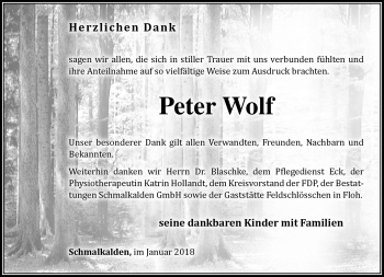 Traueranzeige von Peter Wolf von Südthüringer Presse