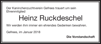 Traueranzeige von Heinz Ruckdeschel von Frankenpost